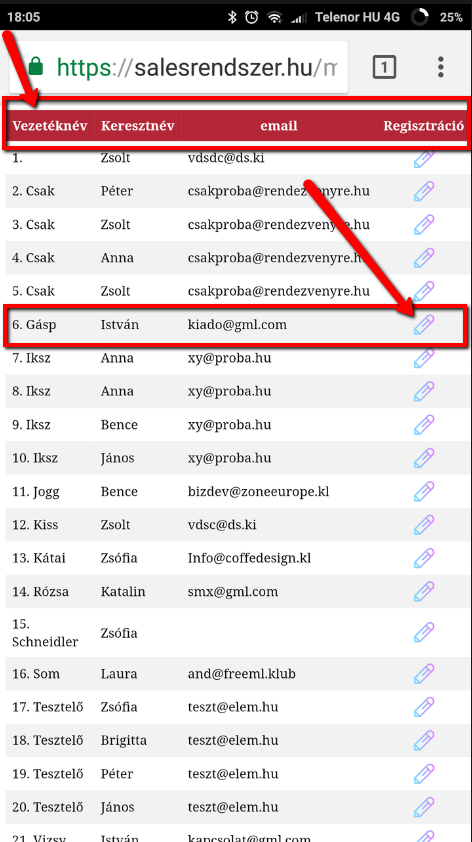 Keresd ki a megfelelő nevet, és kattints a mellette lévő ikonra!